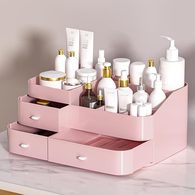 MIUOPUR Makeup Organizer with Drawers, Bathroom Counter Organizer, Plastic Cosmetic Display Case, Large Skincare Storage for Vanity Countertop, Ideal for Bedroom Dresser top and Desktop