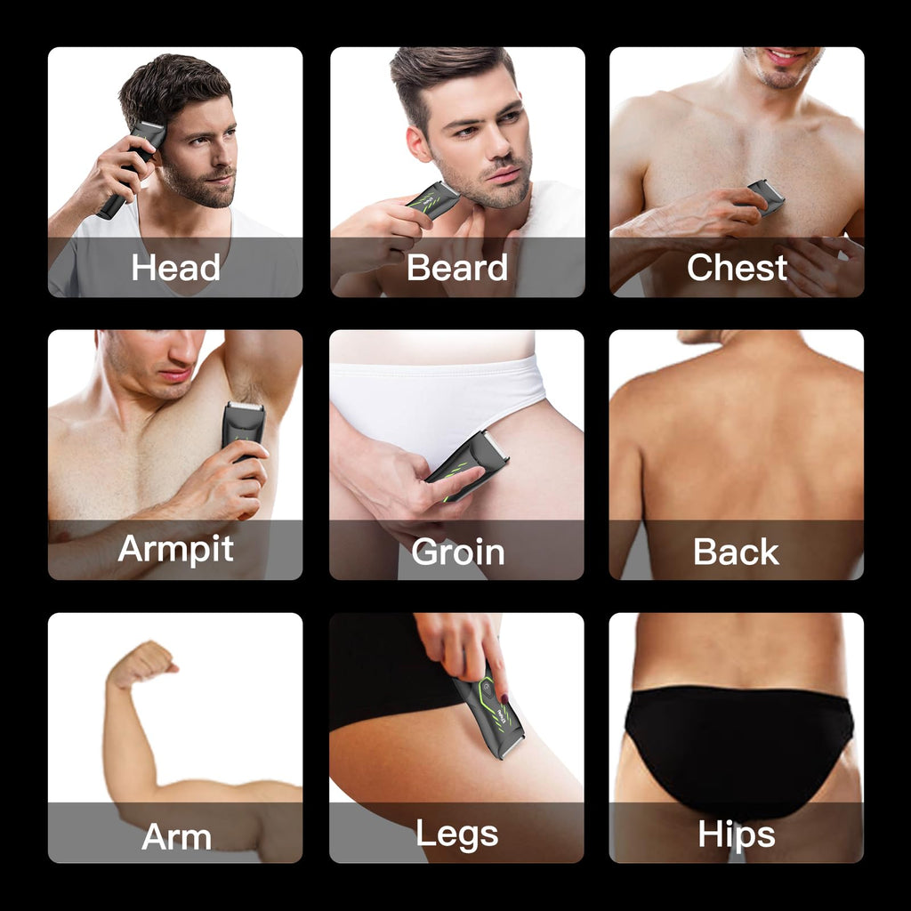 ENSSU Manscape Body Hair Trimmer for Men, Pubic Groin Hair Trimmer for Men with Safe Blade, Cordless Ball Shaver w/Light, Charging Dock, Waterproof Body Groomer Man, LED Display, 1H Charge,Green