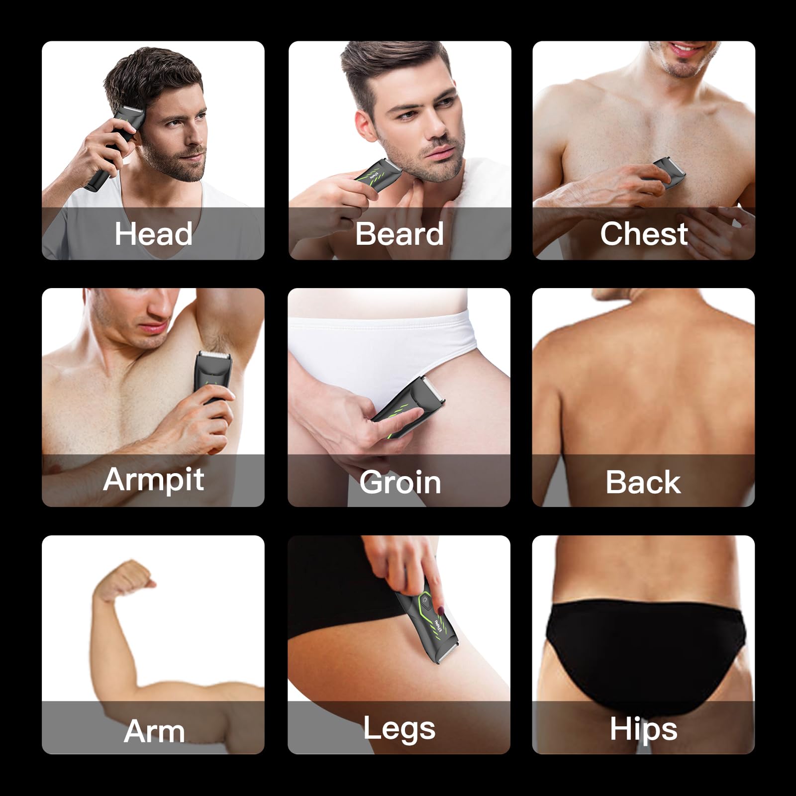 ENSSU Manscape Body Hair Trimmer for Men, Pubic Groin Hair Trimmer for Men with Safe Blade, Cordless Ball Shaver w/Light, Charging Dock, Waterproof Body Groomer Man, LED Display, 1H Charge,Green