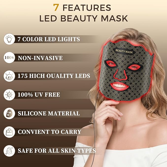 Red Light Therapy for Face, Red Light Mask, 7-1 Colors LED Light Therapy mask, Rechargeable LED Face Mask for Anti-Aging, Skin Firming & Radiant Glow at Home