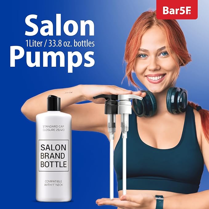 Bar5F Pumps for Shampoo and Conditioner Bottles, Salon-Brand Liters, 2 Pack