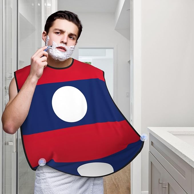 Flag Of Laos Print Beard Bib Apron For Men, Beard Hair Catcher For Men Shaving Trimming,Beard Cape Cloth