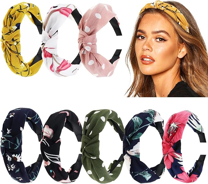 DRESHOW 8 Pack Boho Vintage Headbands for Women Girls Knotted Headwraps Fashion Hair Hoops Elastic Hair Accessories