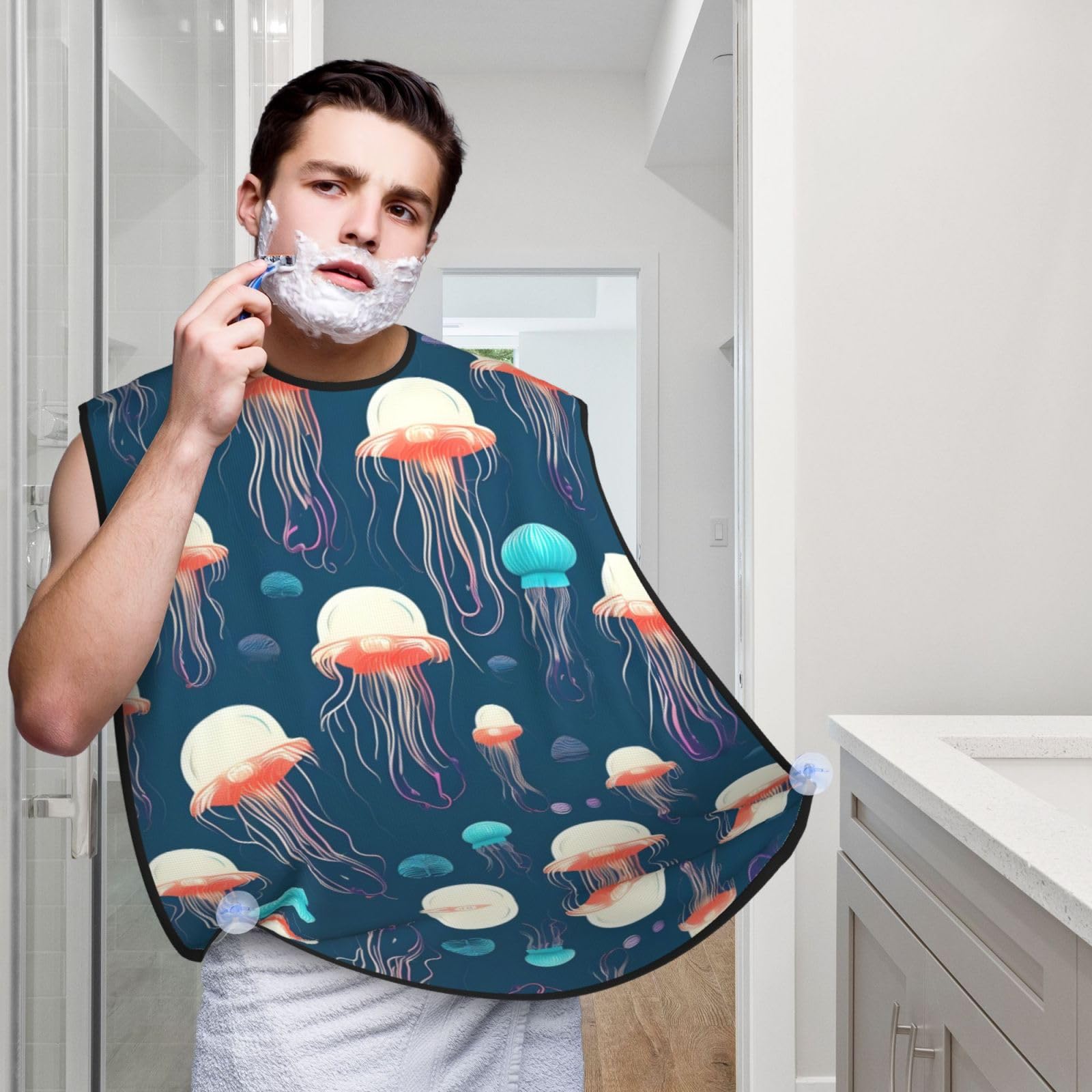 YQxwJL Jellyfish Pattern Print Beard Bib Shaving Apron, Beard Hair Trimming Cape Gift For Dad
