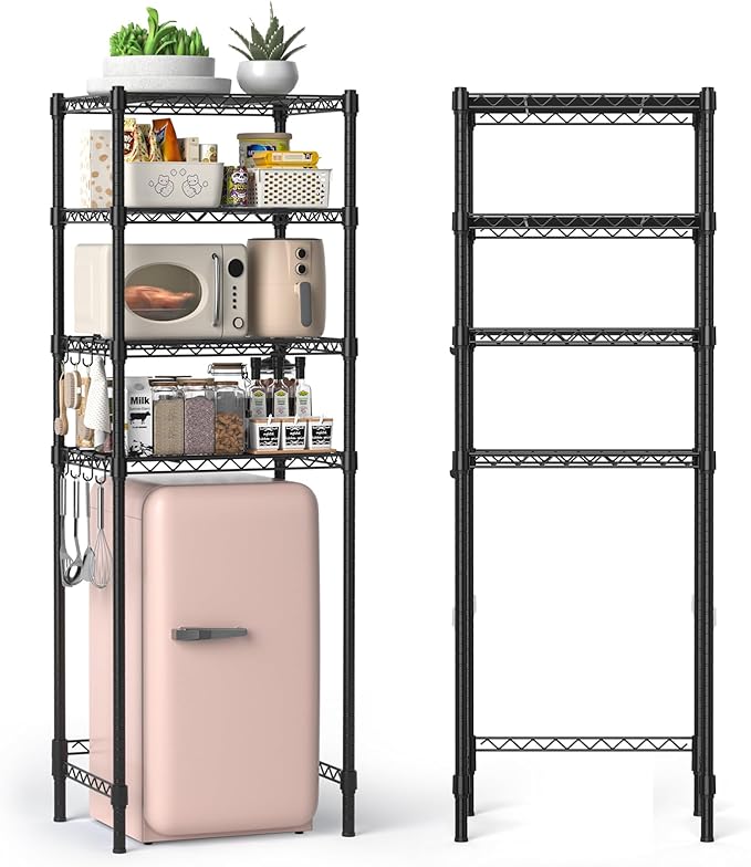 4-Tier Mini Fridge Shelf, Heavy Duty Adjustable Storage Shelf, Ultimate Organizer Rack for Mini Fridge, Microwave & Appliances, Maximizes Space Saver in Dorm, Kitchen, Office & Garage, Black