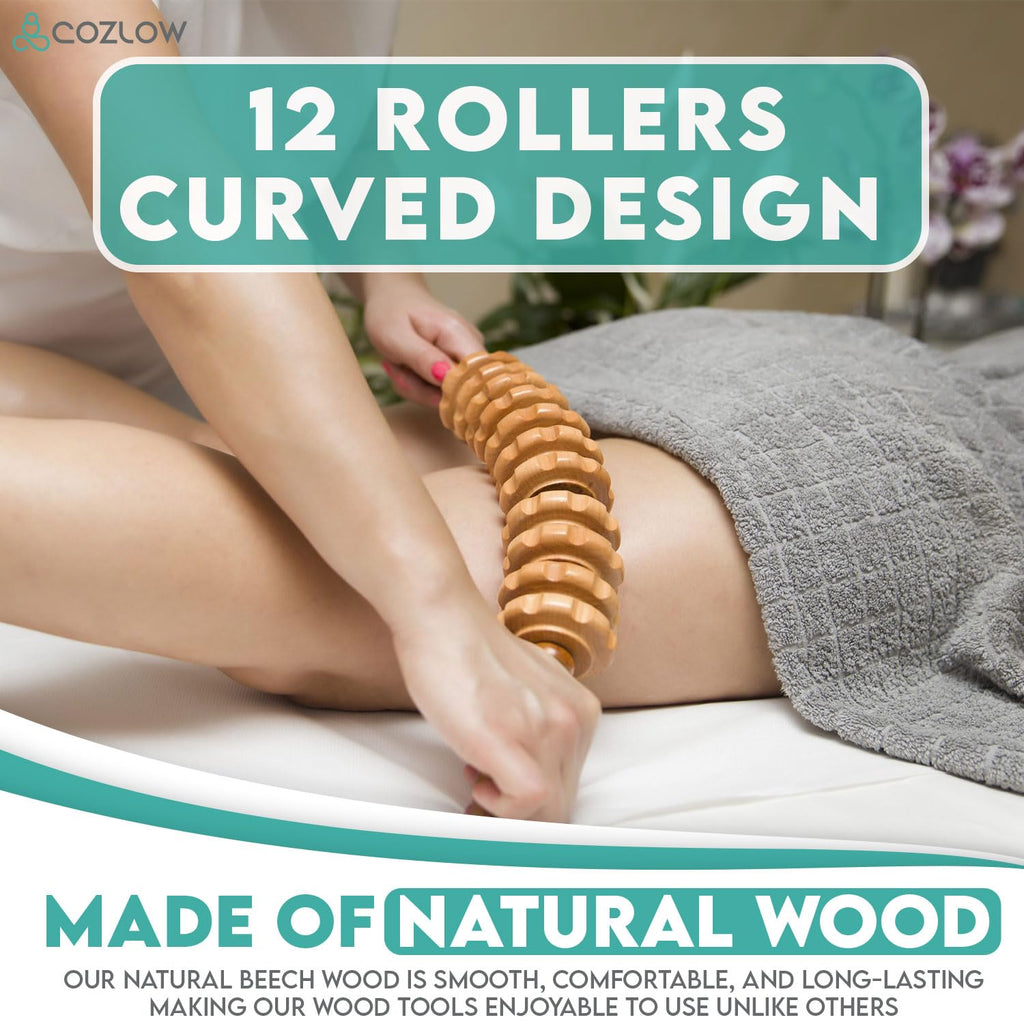 COZLOW 6-in-1 Wood Therapy Massage Tools - Professional Maderoterapia Kit for Body Sculpting, Shaping, Fascia Release & Lymphatic Drainage - Maderotherapy Helps Reduce Cellulite Appearance