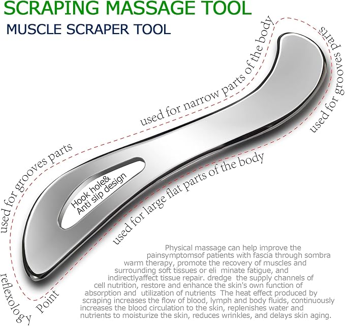 BYYDDIY Non-Magnetic 304Stainless Steel Gua Sha Muscle Scraper Tools,Scraping Massage Tools,Scar Tissue Tool,IASTM Tools,Fascia Scraper,Soft Tissue Massage Tool, Guasha Tool for Body