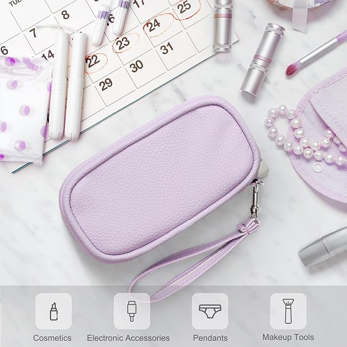 Teircno Portable Tampon Storage Bag,Tampon Holder for Purse, Small Organizer Bag with Handle, PU Period Pouch, Small Case for Feminine Products with Zipper Period Bags for Women