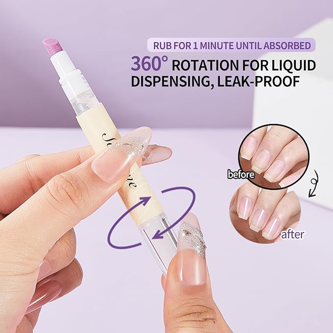 45° Ceramic Cuticle Oil Pusher Pen Dual-action Cuticle Oil Pen Gently Exfoliates and Nourishes Nails Suitable for Hangnails, Dryness, Cracks Nails Moisturises, Strengthens and Adds Shine,2ml*2