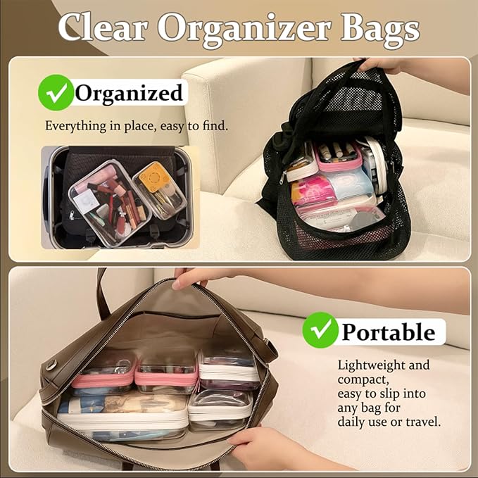 WELPIRT 4 pcs Clear Zipper Pouches, Hard Shell Zipper Case, Makeup Organizer Travel Toiletry bag, Diaper Bag, Travel Organizer, Clear Cosmetic Bag,Toy Storage Bins (M+3S Pink)
