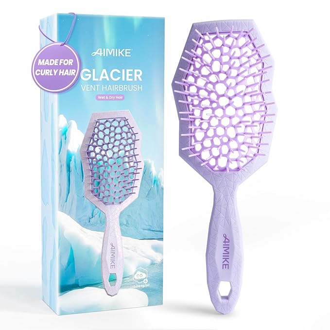 AIMIKE Glacier Detangling Brush, Pain-Free Detangler Brush for Curly Hair Wet & Dry Use, Vented Hairbrush for 2C-4C Curls, Helps Reduce Breakage, Purple