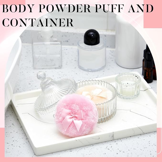 Tioncy 3 Pcs Large Body Powder Puff and Container Valentine's Day gift Powder Container with Puff Crystal Case Soft Washable Reusable Velour Face Body Glitter Wet Dry Makeup (Classic,Clear)