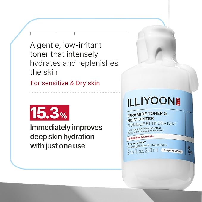 Illiyoon Ceramide ATO Moisturizing Milky Toner | Lightweight Milky Essence, 2-in-1 Hydrating Facial Toner for Dry & Sensitive Skin, Barrier Repair, Fragrance-Free, Korean Skincare, 8.45 fl.oz.