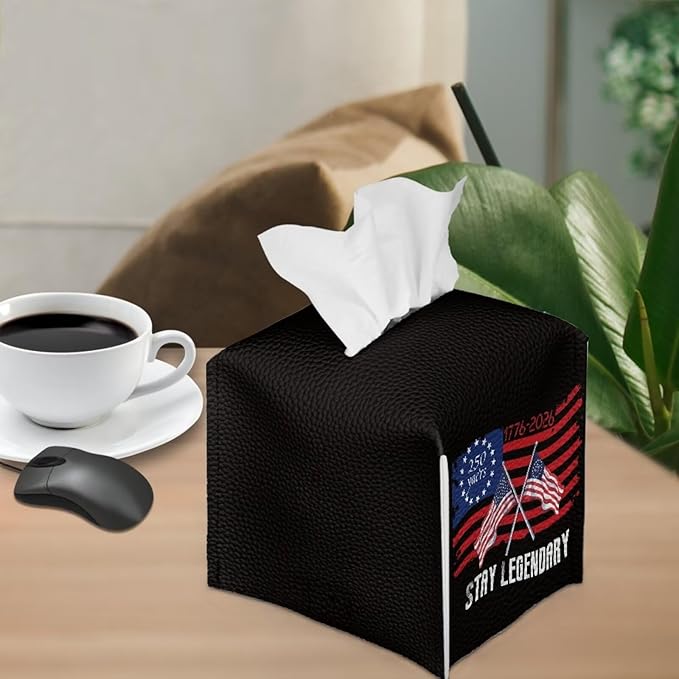 250 Years Tissue Box Holder Waterproof PU Leather Square Modern Tissue Box Cover with Metal Button Napkin Holder for Home Office Car