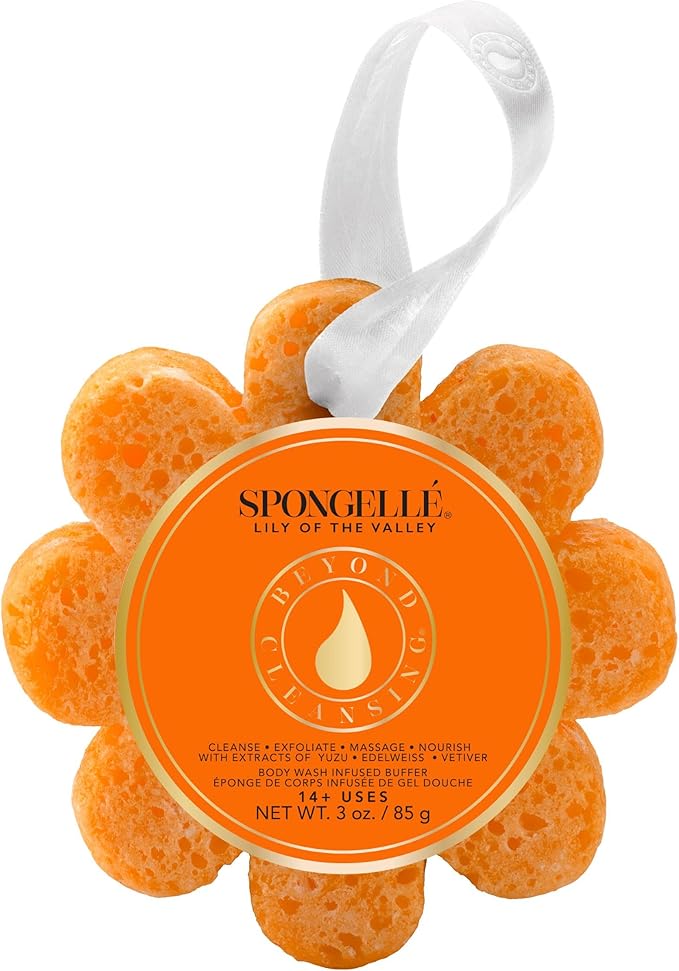 Spongellé Freesia Pear Wild Flower Bath Sponge | Built-in Body Wash & Body Scrubber, Shower Loofah Sponge for Women | 14+ uses