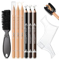 Noerrors Barber Pencil for Lineup Magic Hairline Pencils Barber Chalk Set Beard Guide Pen with Sharpener Ruler Brush for Hair Design Shaping Makeup Tool for Men #White Beige Skin Tone Black Brown Tan
