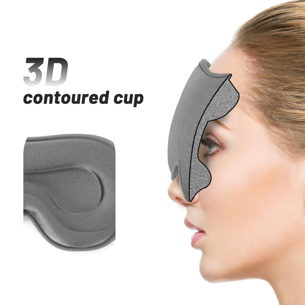 Sleep Eye Mask for Men Women, Sleeping Mask for Side Sleeper, Travel Blackout Night Blindfold Eye Shade Cover with Adjustable Strap(Ash)