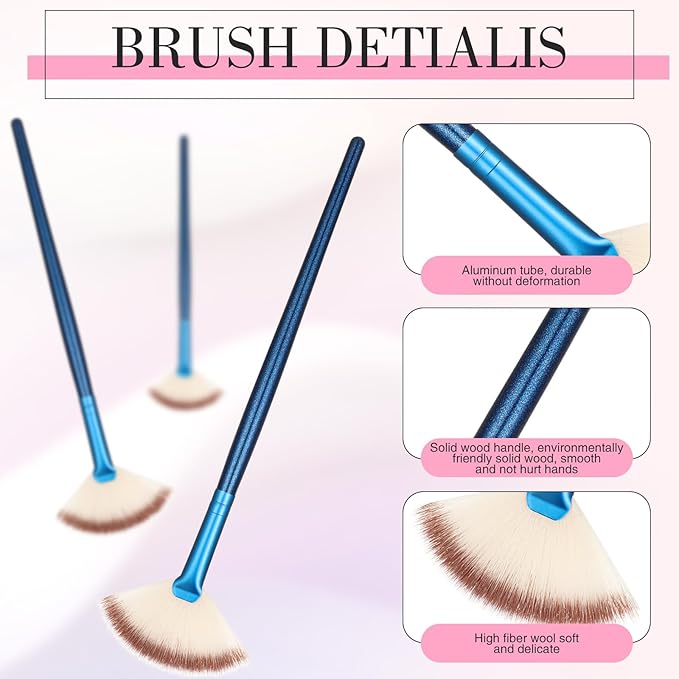 Ziliny 12 Pcs Soft Facial Fan Brush Blush Makeup Brush Face Mask Acid Applicator Multi Use Cosmetic Tools for Peel Mask Makeup for Mud Cream(Blue)