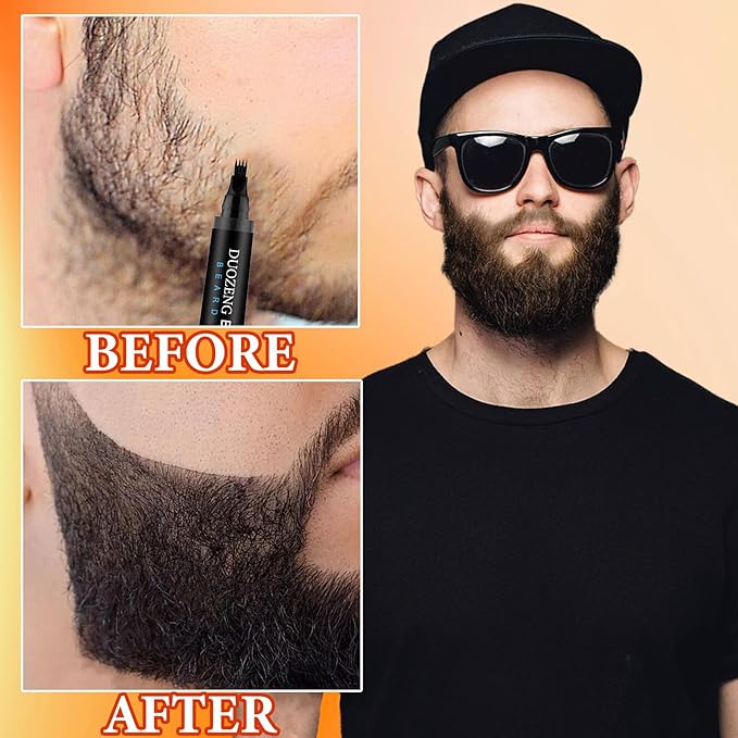 Beard Pencil Filler for Men,Beard Pen Filler Long Lasting Coverage Waterproof & Natural Finish Beard Filling Pen with Brush,Barber Styling Pencil - Fill, Shape & Define Perfect Beard(Black)