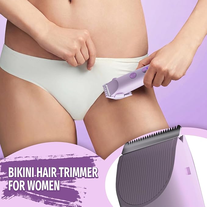 Bikini Trimmer for Women, 2 in 1 Electric Shaver for Women, Rechargeable Electric Razor Body Hair Trimmer Wet & Dry Use, Purple