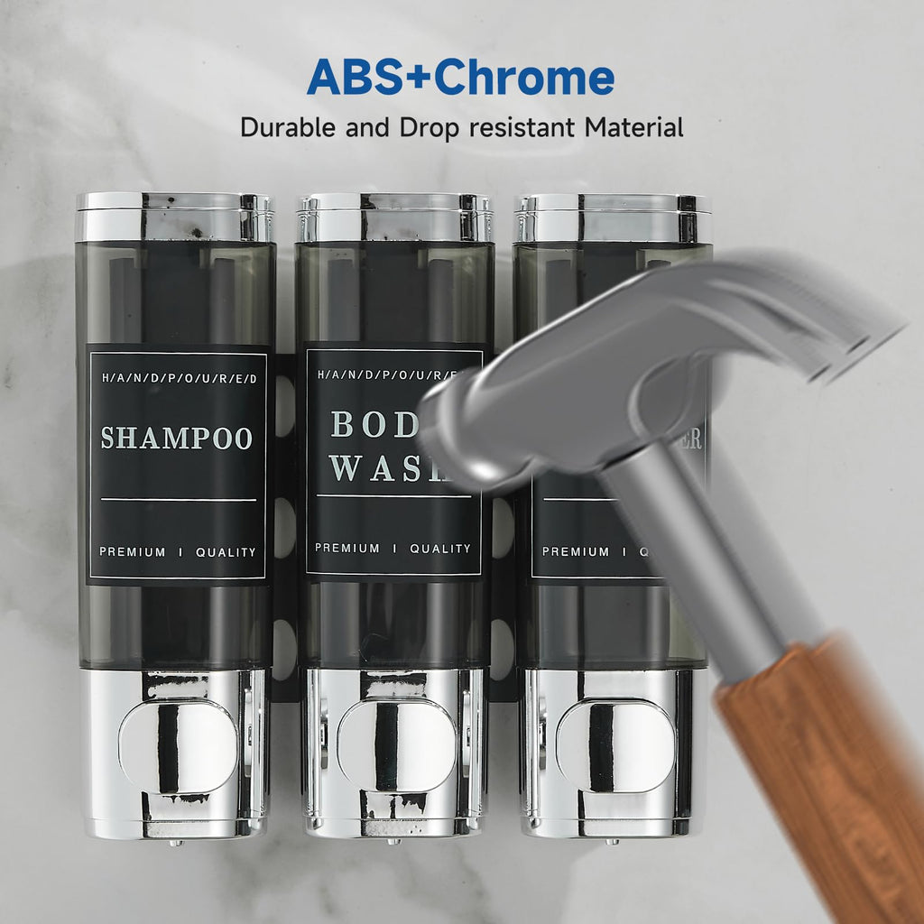 Shower Shampoo Dispenser 3 Chamber No Drill Wall-Mounted,Shampoo and Conditioner Dispenser Shampoo for Shower Wall Mounted Body Wash for Bathroom,Chrome
