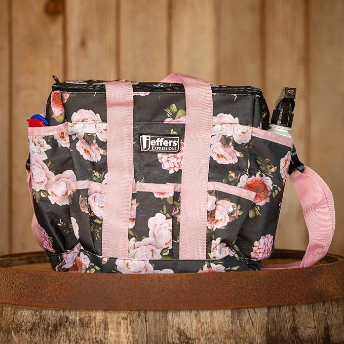 Jeffers Expression Deluxe Grooming Bag, Rose Garden – Zippered Top Organizer for Brushes, Spray, Hoof Picks, Tack & Accessories – Travel, Camping, Horse, Dog, Cat & Pet Grooming Tote