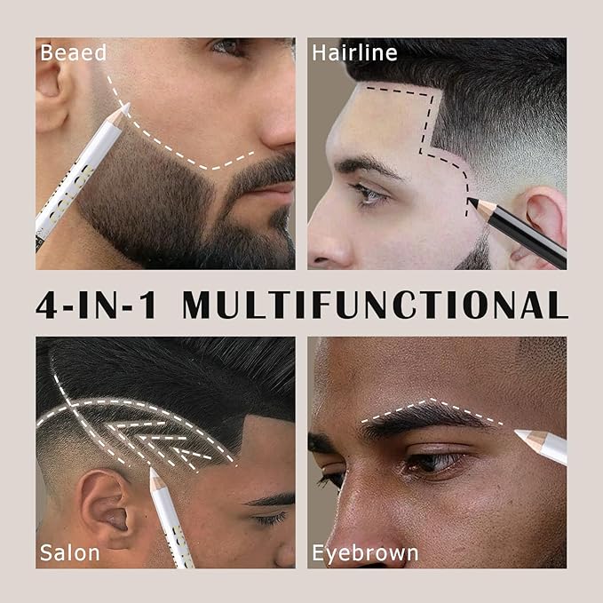Noerrors 12Pcs Barber Pencil Set Hairline Enhancement Pencils Kit for Lineup Magic Beard Shaping Beard Guide Pen with Sharpener Barber Chalk for Beard Makeup Design for Men White Black Tan