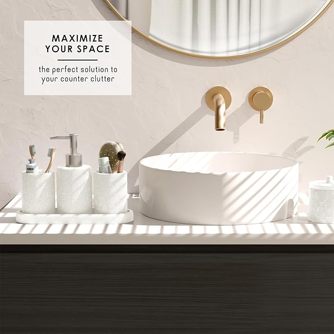 Clara Clark White Bathroom Set - Bathroom Sets with Shower Curtain and Rugs, 21PC Bathroom Accessory Set, Shower Curtain Set with Soap Dispenser & Toothbrush Holder