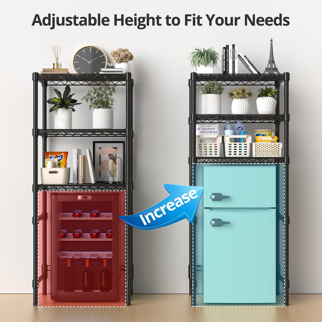 Hodonas Adjustable Mini Fridge Stand, Black, 26.58" W x 20.28" D x 65.56" H