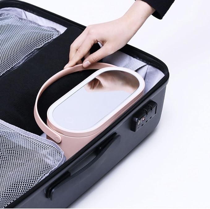 HPYDIY Portable LED Makeup Mirror with Storage Box, Touch Control Dimmable Light, Rotatable Stand & Rechargeable Cosmetic Organizer for Travel