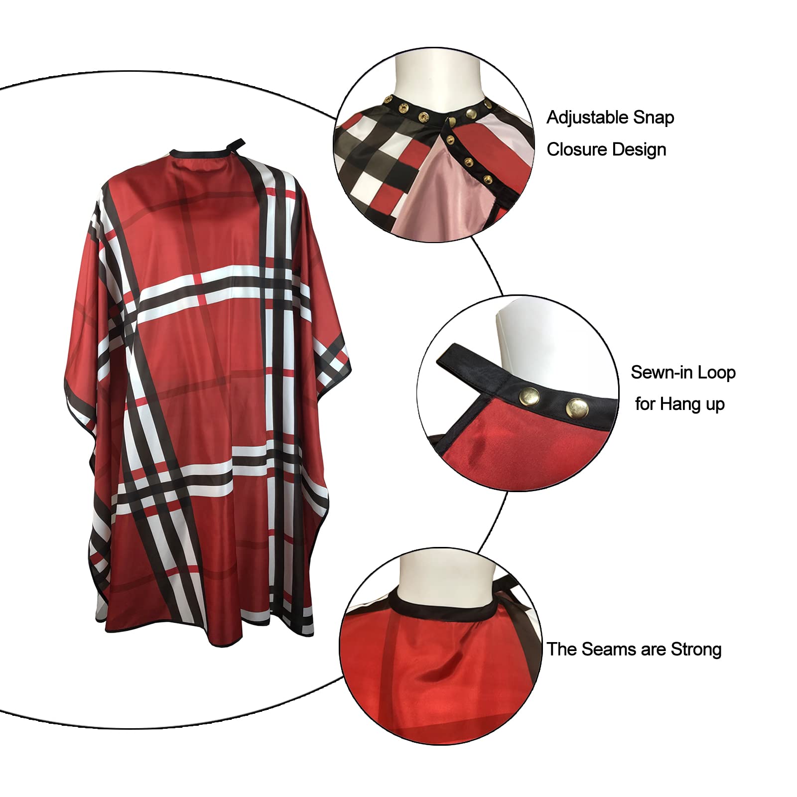 Pelocapa Haircut Barber Cape for Men, Professional Salon Cape with Snap Closures, Hairdresser Cape for Adults, Large Waterproof Cape for Hair Cutting, Styling - 63”× 56”(Red)