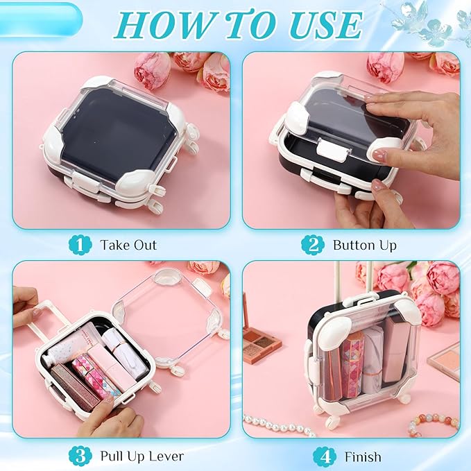 Honeydak 3 Pcs Mini Plastic Suitcase False Eyelashes Tray Luggage Trolley Candy Box Clear Suitcase Packaging Party Favor Box for Jewelry Cosmetic Hairpins Storage (Mixing Color,5.3 x 2 x 4.7 Inches)