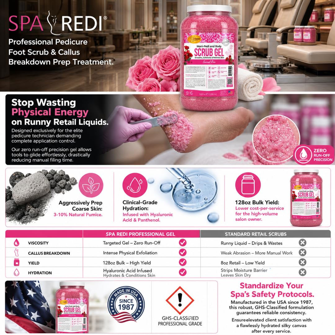 SPA REDI Professional Pedicure Pumice Scrub Gel, Smoothing, 128 oz