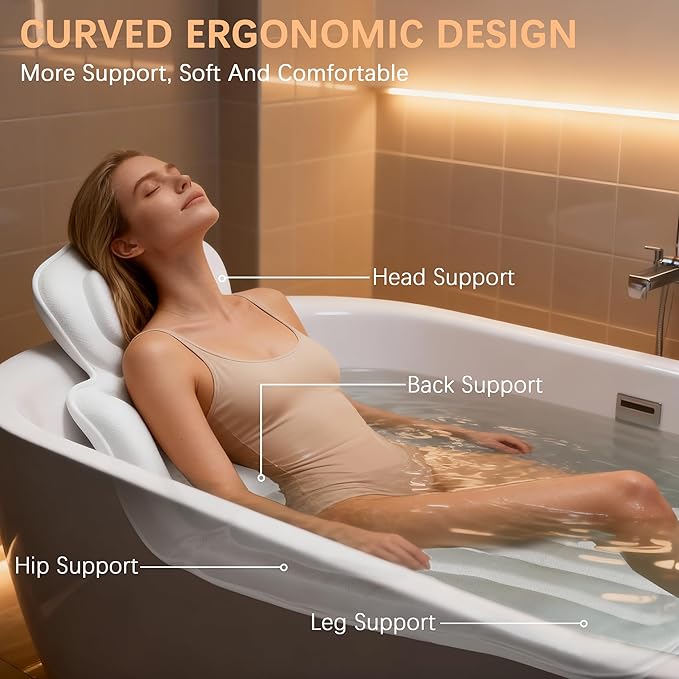 59'' Full Body Bath Pillow for Bathtub 6D Air Mesh 144 Suction Cups