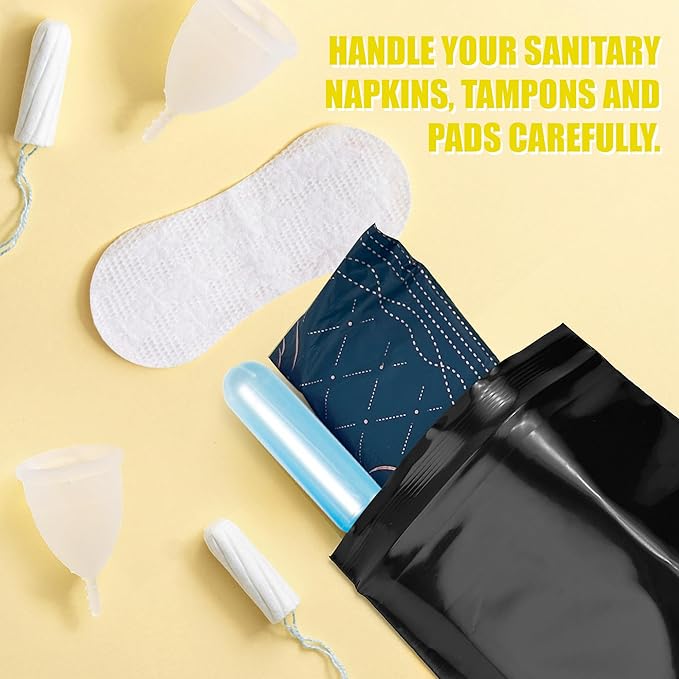 Sanitary Napkin Disposal Bags, Big Size, Women Tampon Bags Sealed Opaque Feminine Hygiene Disposal Bag for Privacy, Black, 200 pcs(4.7 x 7.1 inches)