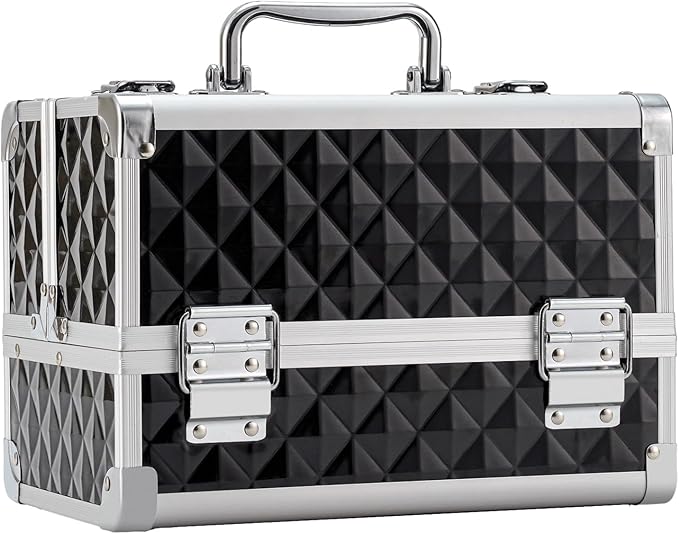 Leeora&Leekoo Makeup Train Case Cosmetic Box Portable Makeup Case Organizer 2 Trays Makeup Storage for Cosmetologist Aesthetic Supplies Nail Tech Traveling Makeup Box (Watercube)