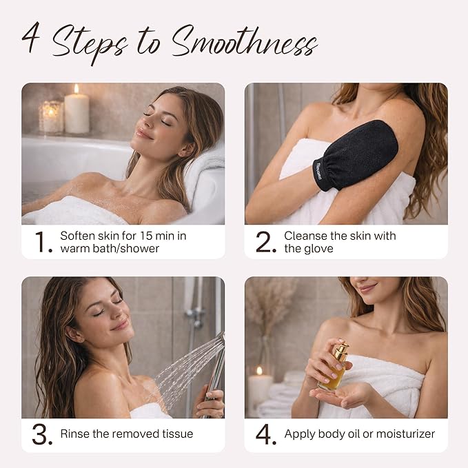 Exfoliating Gloves 2 Pcs, Korean Exfoliating Mitt, Body Scrub for Dead Skin Remover, Exfoliating Body Scrubber for Bath Shower, Body Exfoliator Scrubber, Moroccan Exfoliate Glove, Women Men (Black)