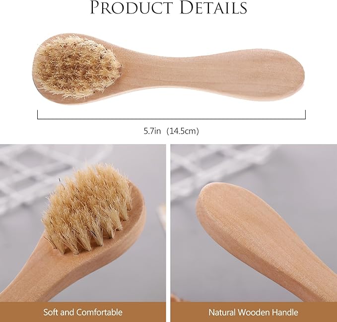 Kootinn 2 Pack Mini Dry Brush, Natural Bristle Small Body Brush, Exfoliating Facial Cleansing Brush for Soft Skin and Other Sensitive Areas Like Your Neck, Chest, and Nails