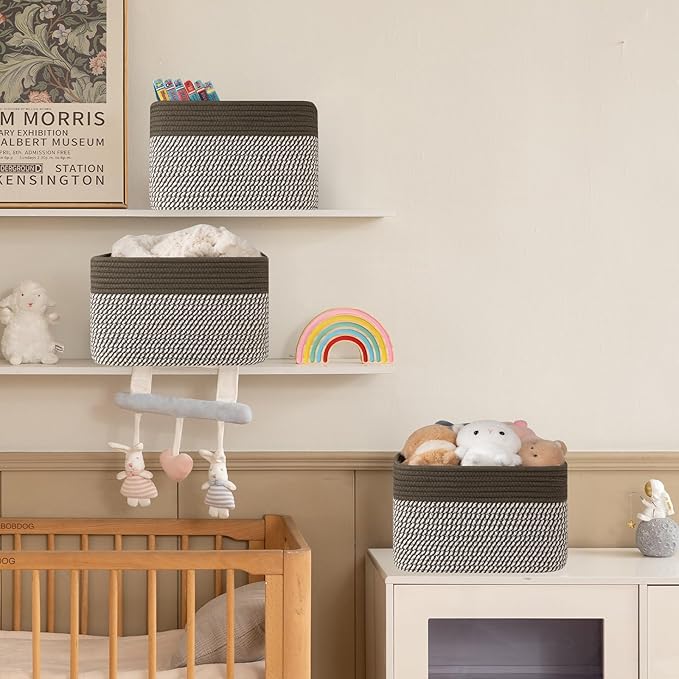 SIXDOVE 4 Pack Storage Baskets for Organizing, Woven Baskets for Shelves - Perfect for Toys, Books, Towels, and Clothes, Durable Gift Basket Bins Toy Storage, 12.7''Lx9''Wx7.8''H, Green & White