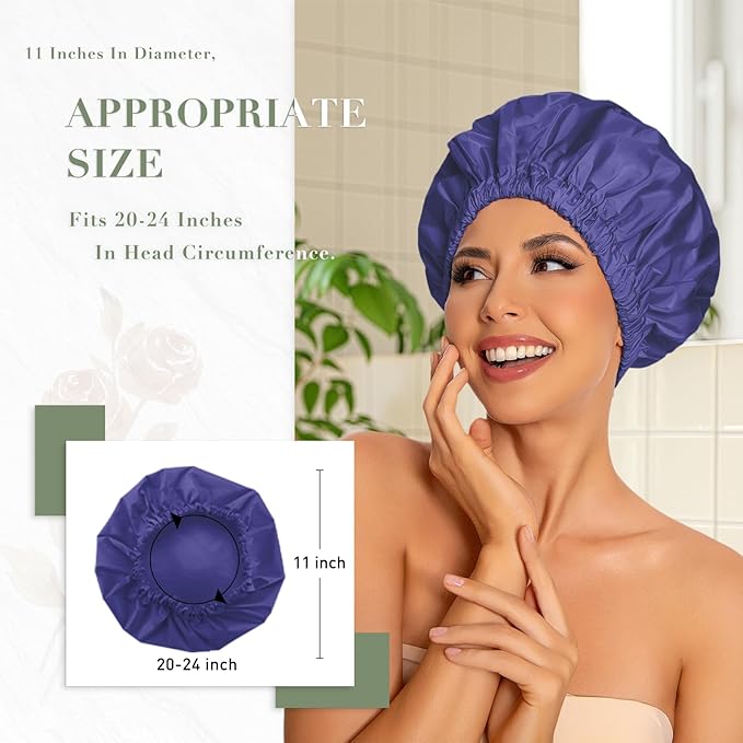 Edoneery Reusable Shower Caps for Women, Waterproof Long Hair Bonnet