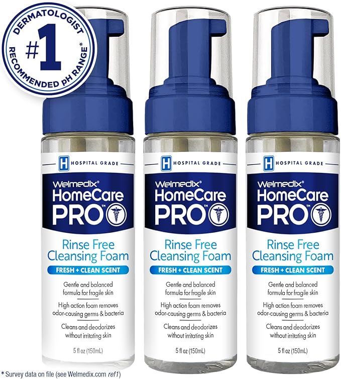 Welmedix No Rinse Cleansing Foam - Rinse Free & Waterless Body Wash, 3-in-1 Shampoo & Foaming Cleanser, Hospital Grade & pH Balanced - Pack of 3