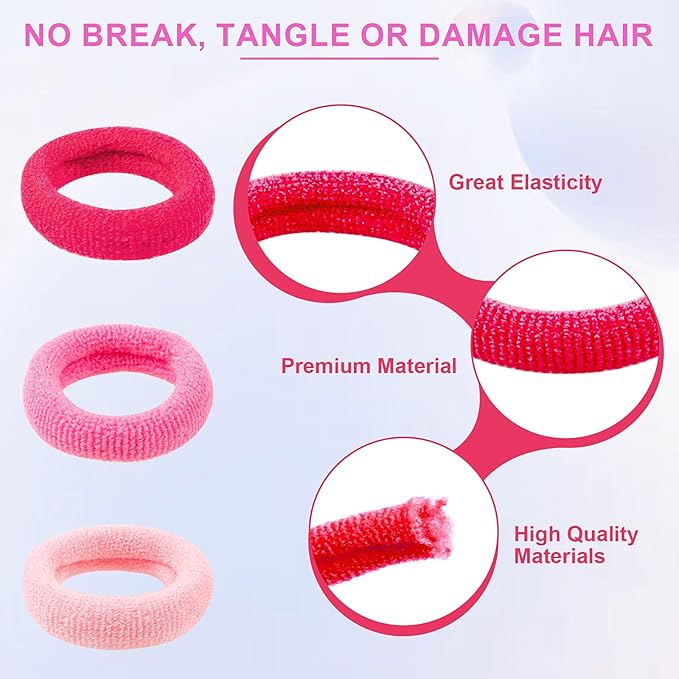400 PCS Baby Hair Ties – No Damage Elastic Ponytail Holders, Soft Seamless Multicolor Hair Bands for Toddlers and Girls, Baby Hair Accessories (Mixed Pink)