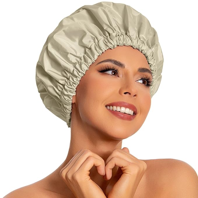 Edoneery Reusable Shower Caps for Women, Waterproof Long Hair Bonnet