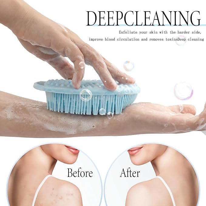 3 Pack Silicone Body Scrubber, Exfoliating Body Scrubber Fit for Sensitive and All Kinds of Skin, Soft Silicone Loofah for Women Men, Clean and Sanitary Rapid Foaming
