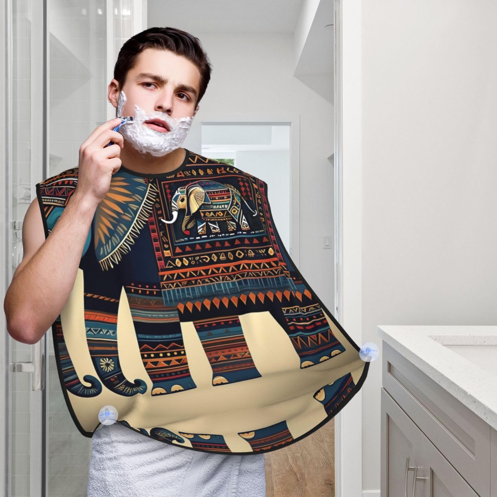 YQxwJL Aztec Elephant Print Beard Bib Shaving Apron, Beard Hair Trimming Cape Gift For Dad