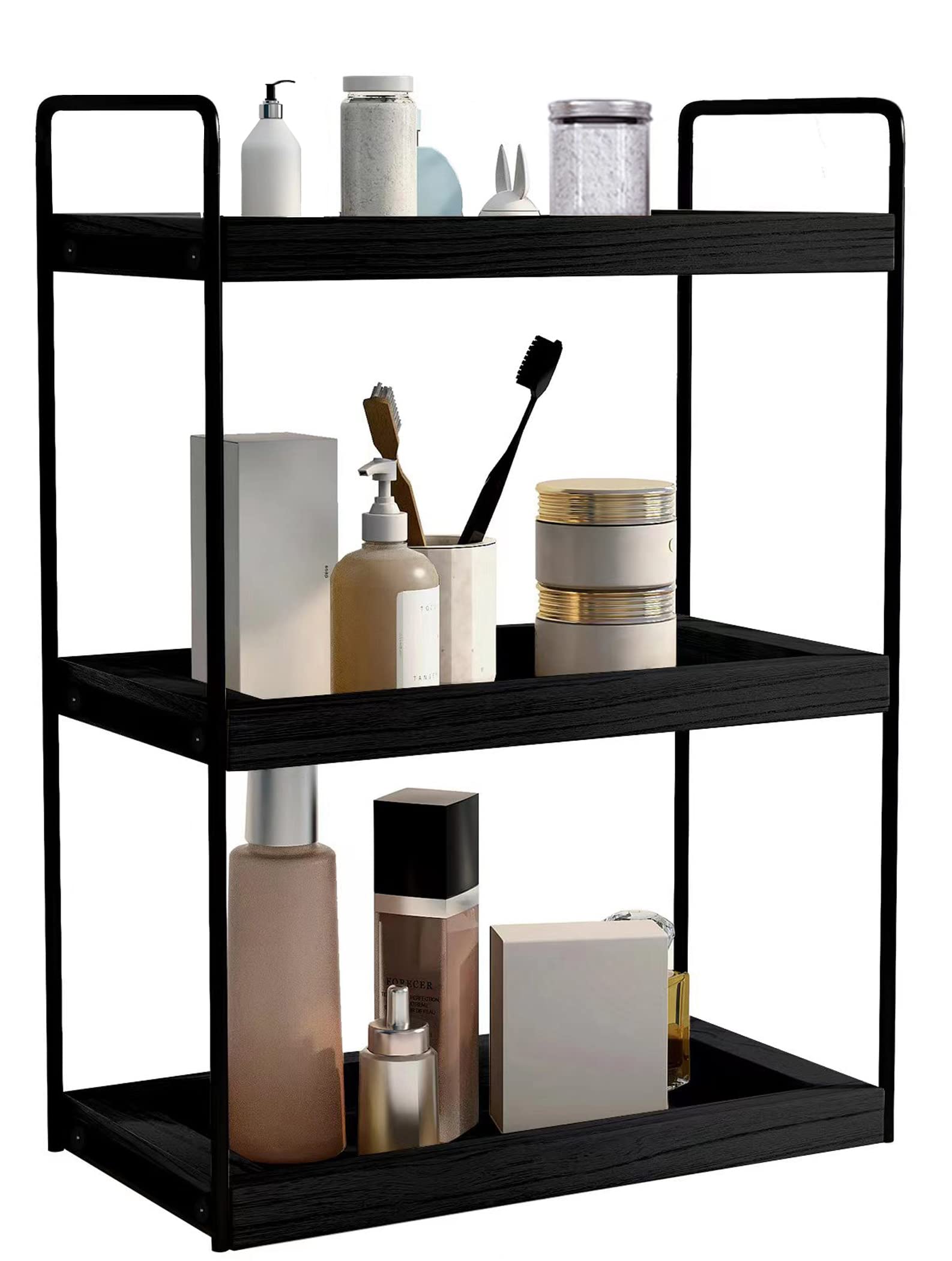 Dorhors 3 Tier Bathroom Counter Organizer,Countertop Bathroom Storage Shelf,Counter Tray and Vanity Organizer (Black)
