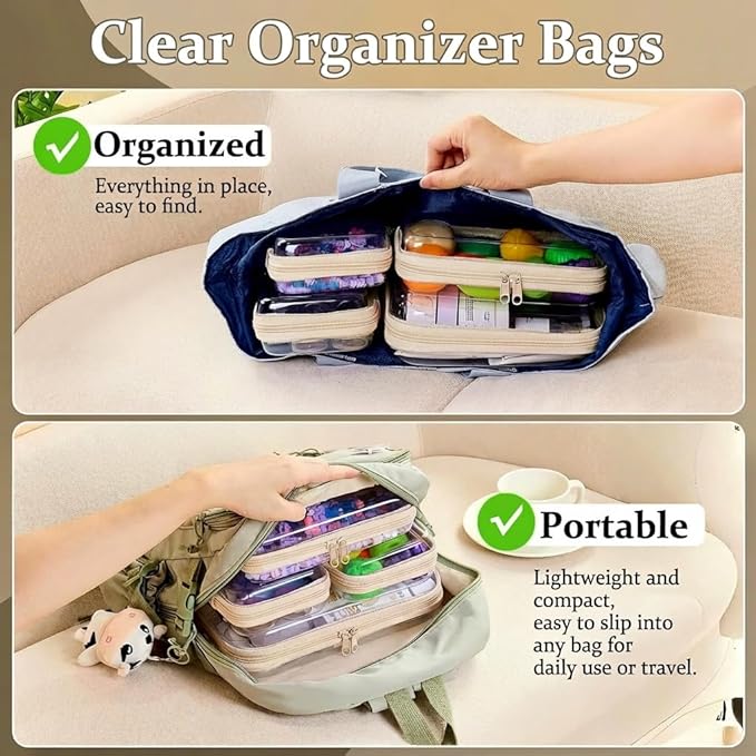 WELPIRT 4 pcs Clear Zipper Pouches,Hard Shell Zipper Case, Toiletry Bag for Travel, CLear Diaper Bag, Toiletry Pouch, Travel Organizer, Cosmetic Bag,Toy Storage Bins (M+3S)(Ivory)