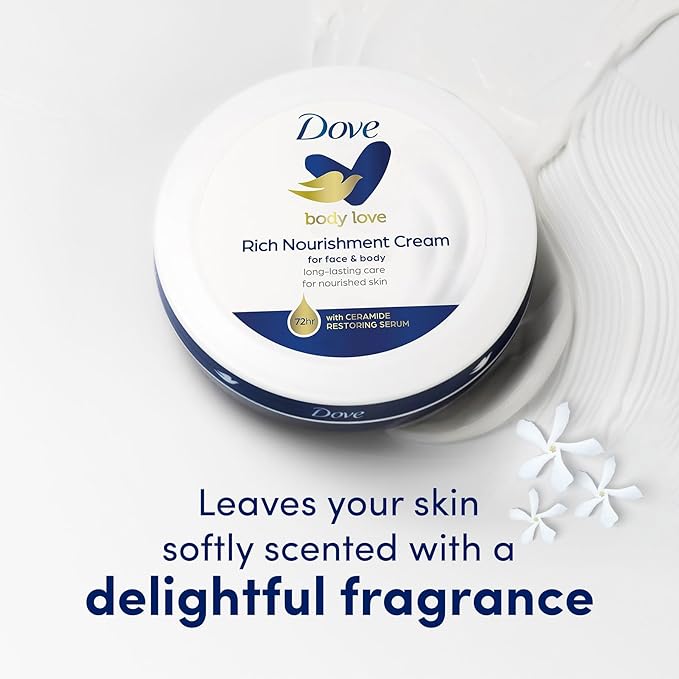 Dove Nourishing Body Care, Face, Hand, and Body Rich Nourishment Cream for Extra Dry Skin with 48-Hour Moisturization, 4-Pack, 2.53 Oz Each Jar