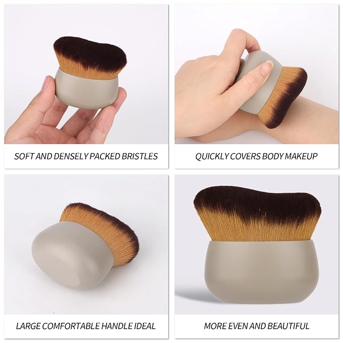 Body Makeup Brush for Self Tanner, Large Self Tanning Applicator Tan Brush Provides Even Application for Face Neck Back Legs, Wet & Dry Use (Khaki)