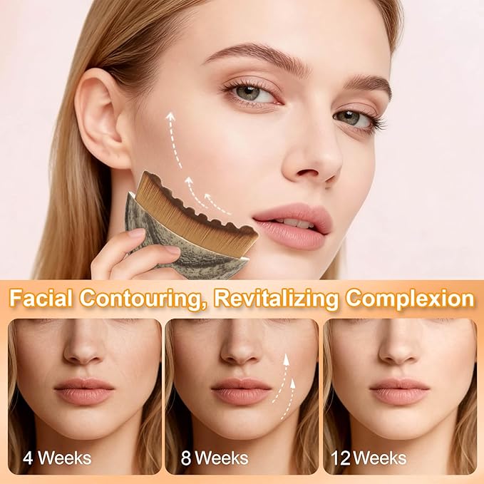 Lymphatic Contour Face Brush 2 Pack, Lymphatic Face Brush, Ergonomic Facial Cleansing Brush Fit Skin Precisely for Chin Jawline Sculpting, Relieve Fatigue, Portable Gua Sha Alternative (Brown-1)
